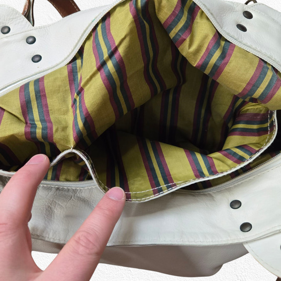 Y2K Robert Pietri White Tan Pebbled Genuine Leather Spacious Tote Shoulder Bag - Picture 11 of 12